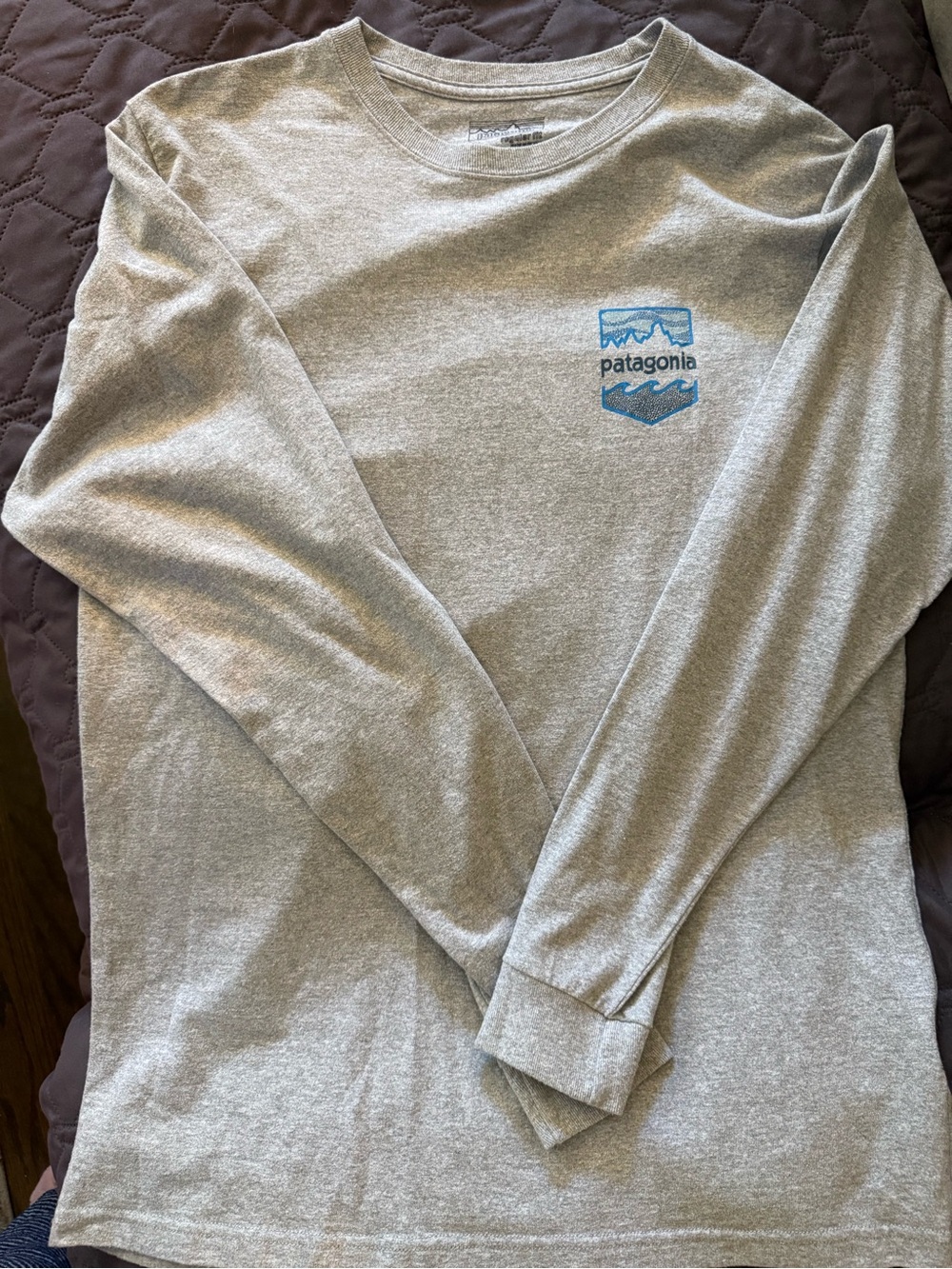 Patagonia Light Gray Crewneck Tee with Black Logo Print